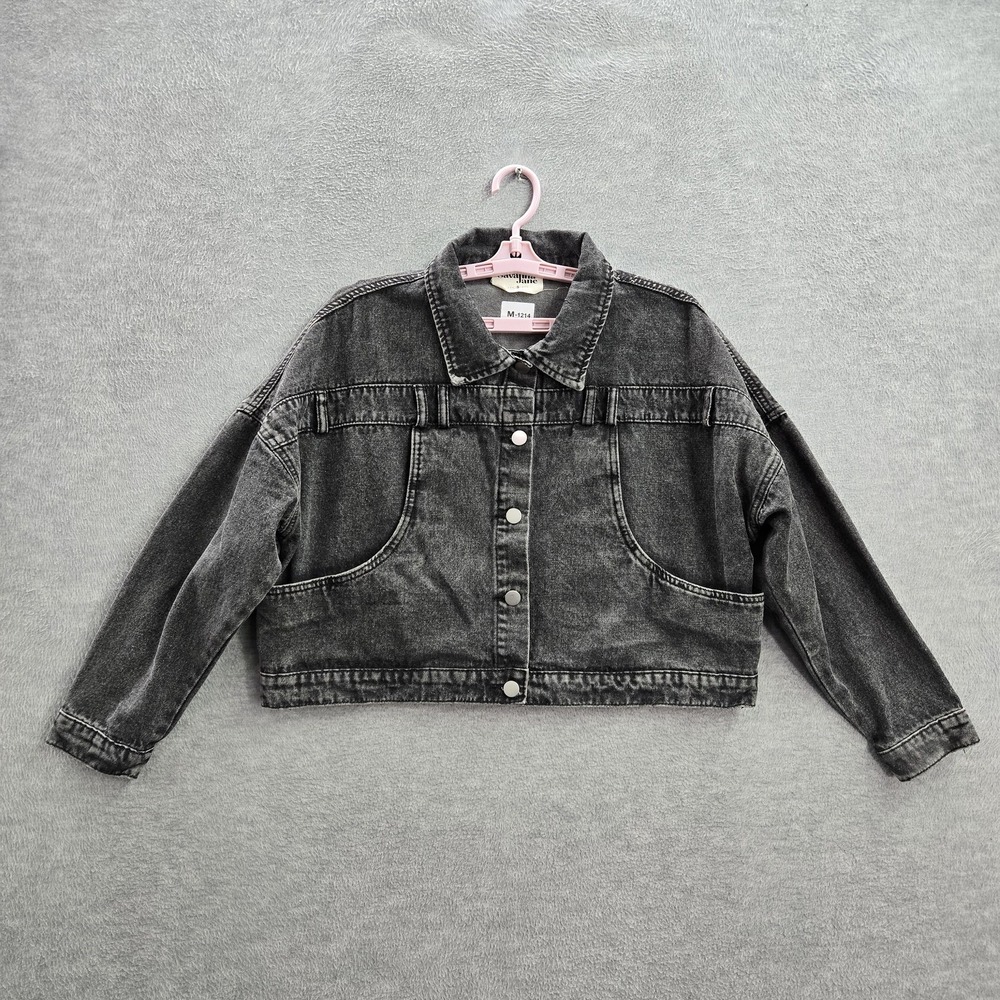 Savanna Jane Women Jacket S Gray Denim Cropped Button Up Long Sleeve Collar